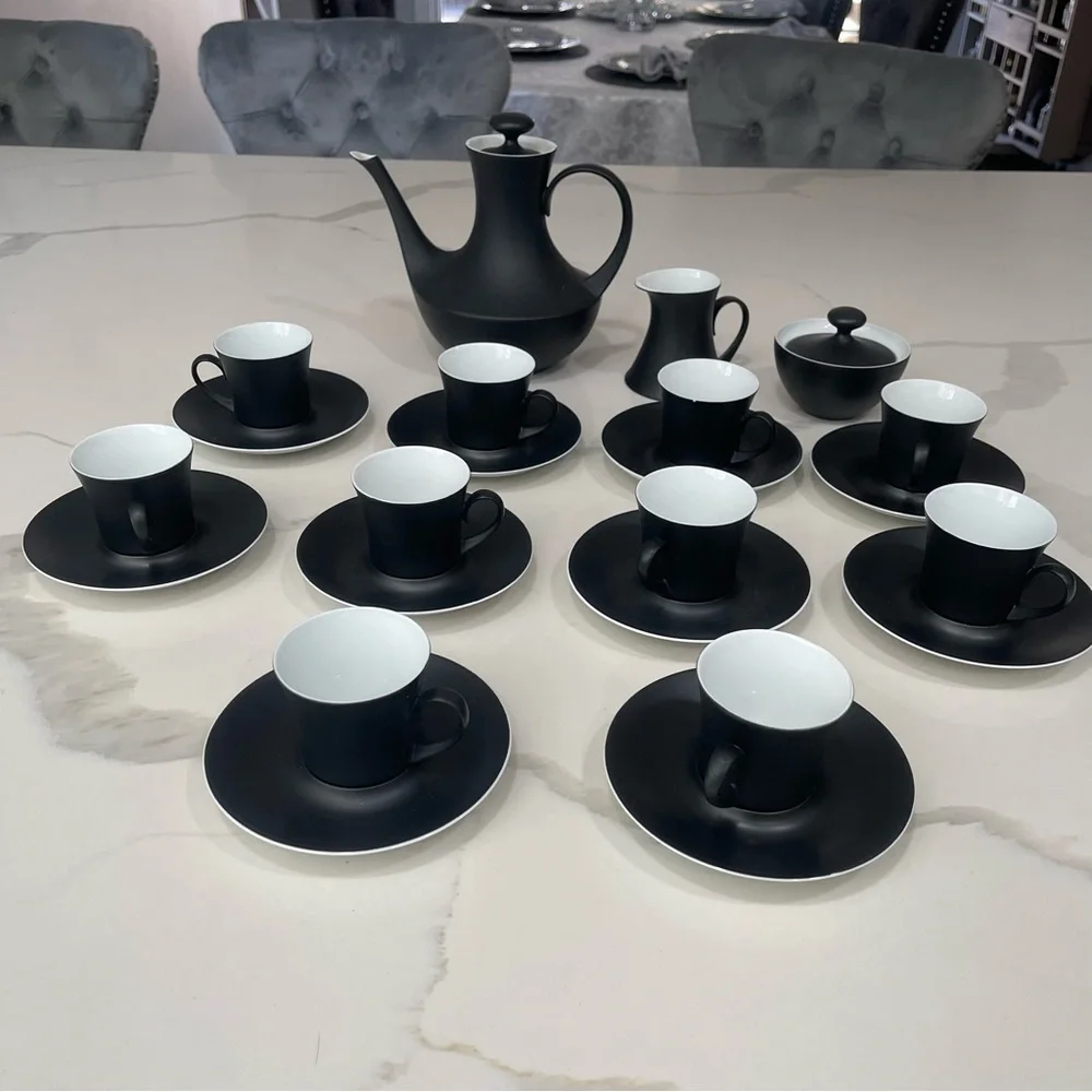 Espana Noche Block Bidasoa Black Matte Coffee Tea Set Vintage 25 Piece Set - Picture 1 of 16
